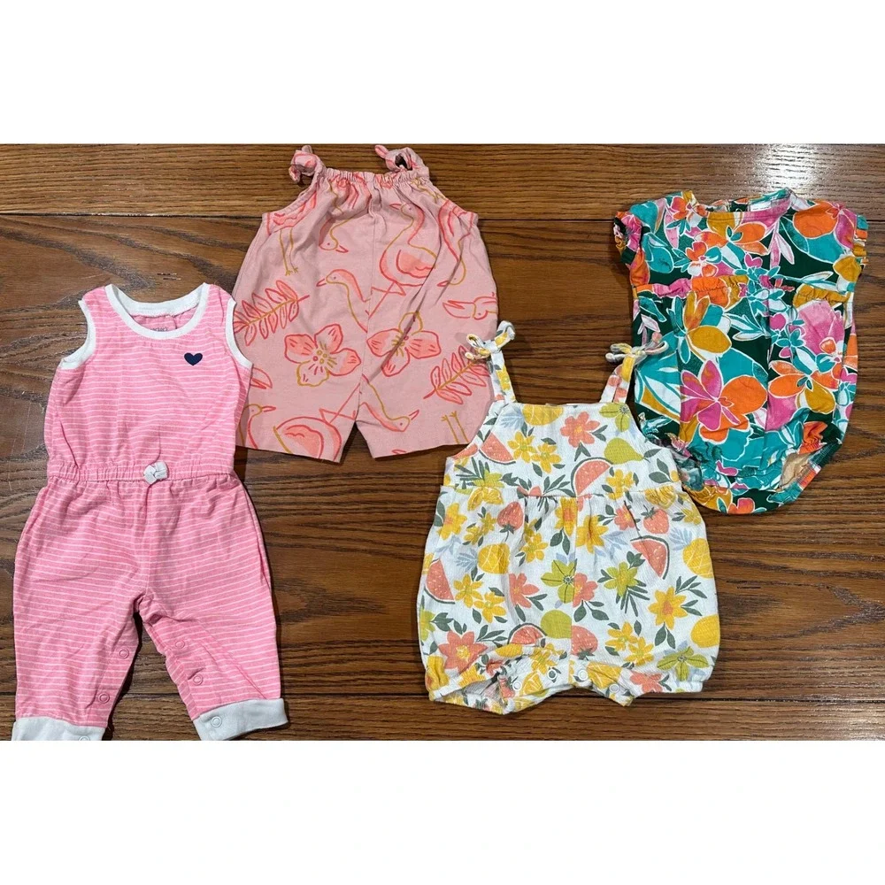Carters Baby Girl 0-3 Months Summer Romper Bodysuit Bundle  4 Piece Set